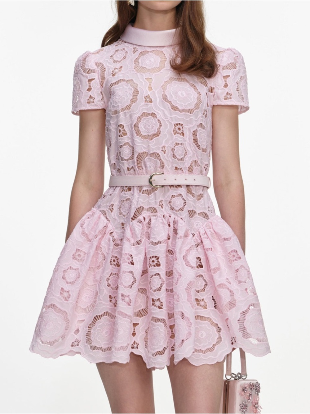 NWOT Self-Portrait PINK FLORAL LACE MINI DRESS - Picture 3 of 9